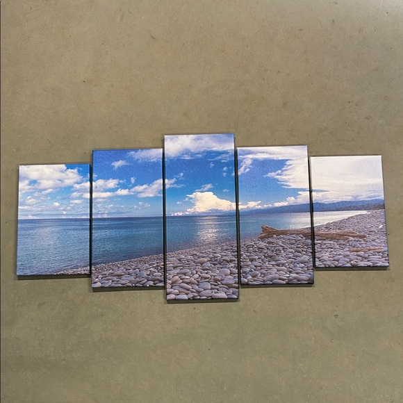 Canvas Other - Five Panel Modern Canvas Beachscape wall hanging.
